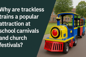 Why are trackless trains a popular attraction at school carnivals and church festivals?
