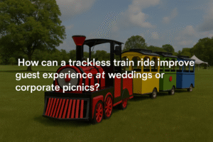 How can a trackless train ride improve guest experience at weddings or corporate picnics?